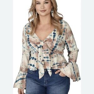 Women's Tie-Dye Flare Sleeve Top PREOWNED GOOD CONDITION